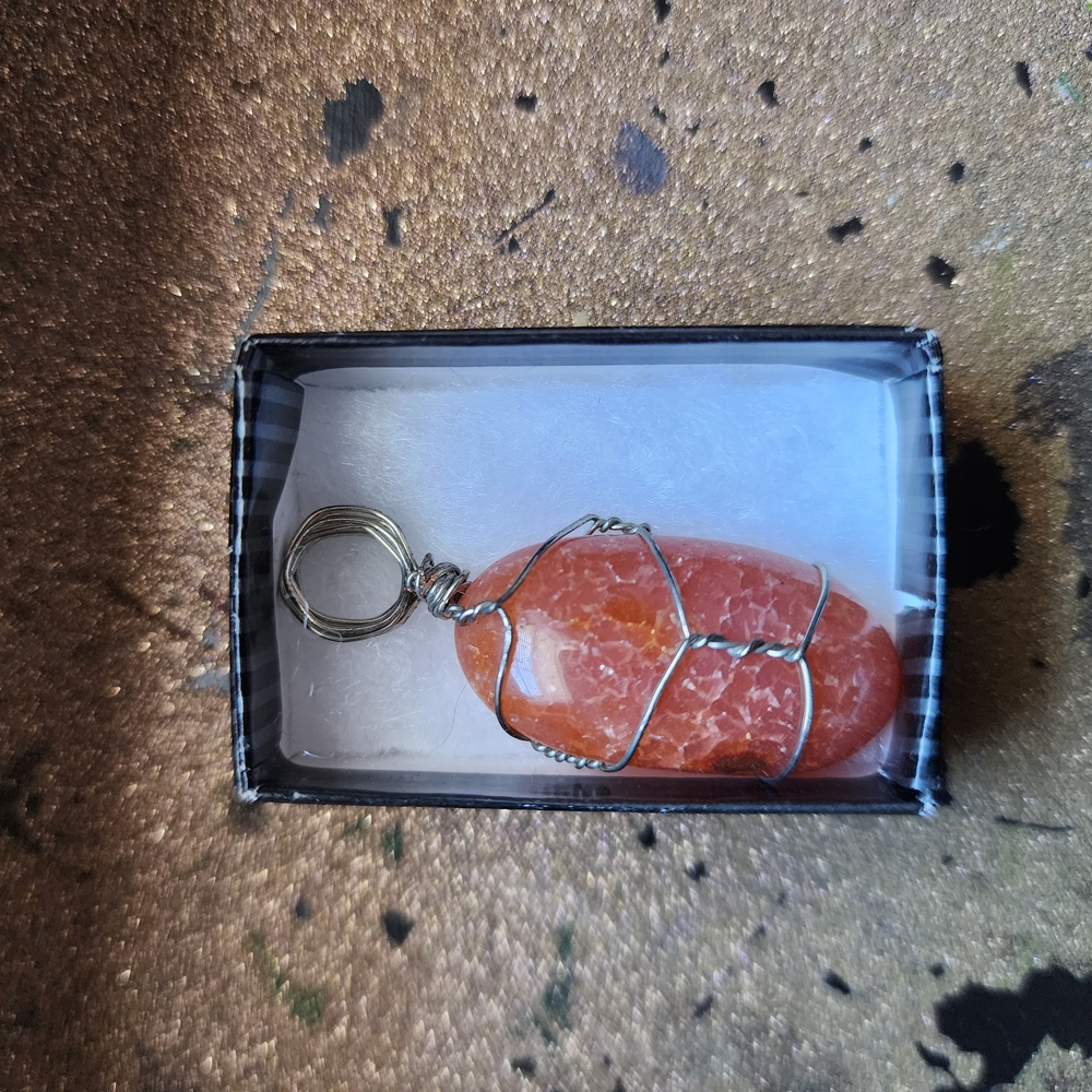 Wire Wrapped Orange Stone Keychain